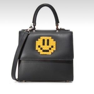 Les Petits Joueurs Mini Alex Smile Satchel, Black& Gold, leather crossbody bag